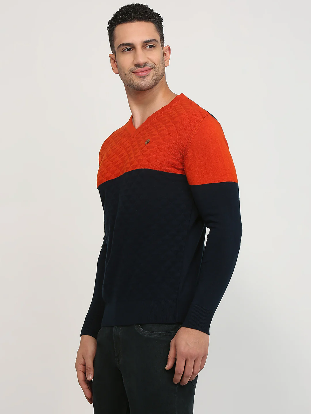 Raymond Men Orange Structure Acrylic Sweater - Image 2