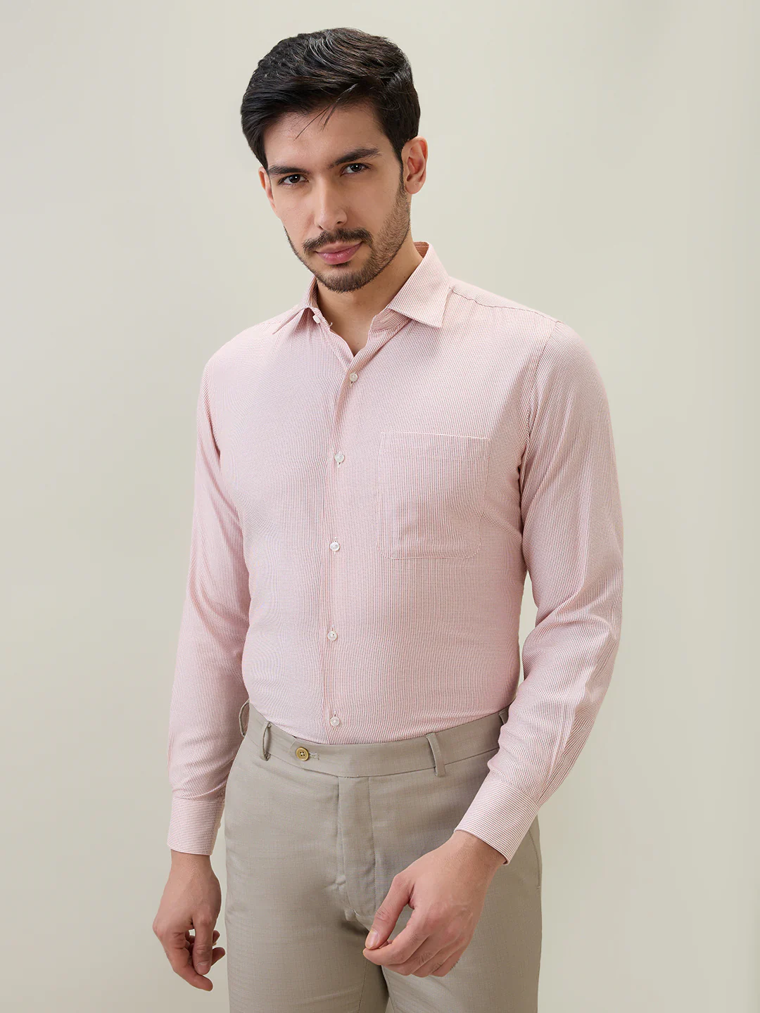 Raymond Men Orange Structure Contemporary Fit Bamboo Blend Shirt