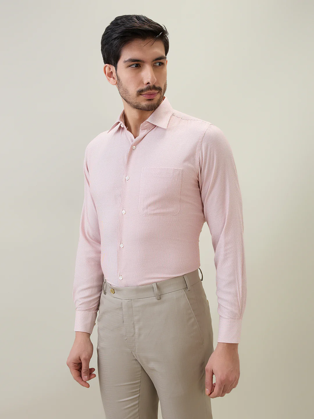 Raymond Men Orange Structure Contemporary Fit Bamboo Blend Shirt - Image 2