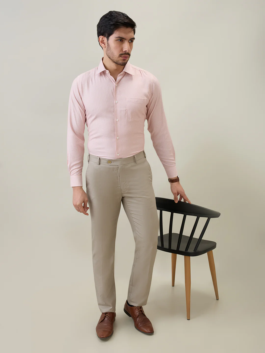 Raymond Men Orange Structure Contemporary Fit Bamboo Blend Shirt - Image 6