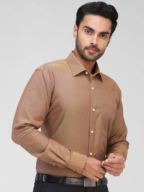 Raymond Men Orange Structure Contemporary Fit Cotton Shirt - Image 2
