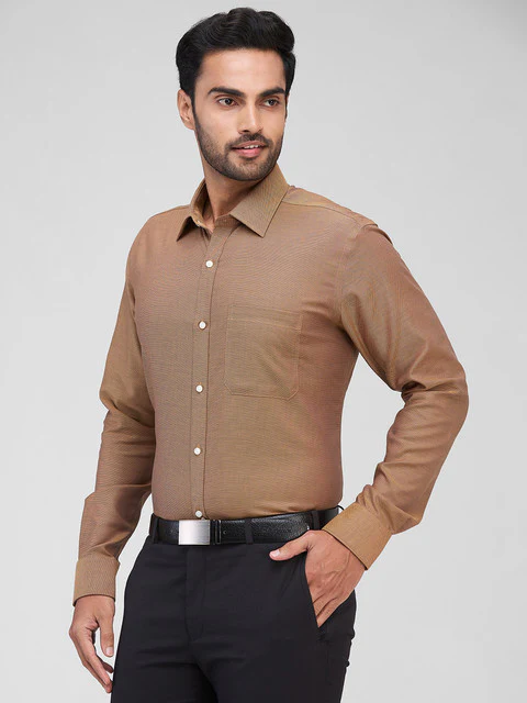 Raymond Men Orange Structure Contemporary Fit Cotton Shirt - Image 3