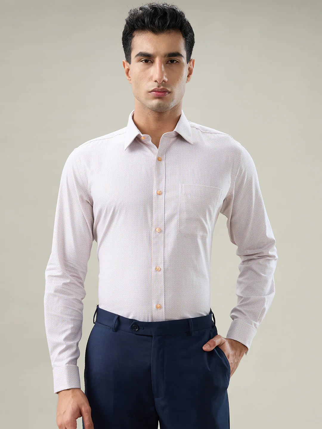 Raymond Men Orange Structure Contemporary Fit Cotton Shirt