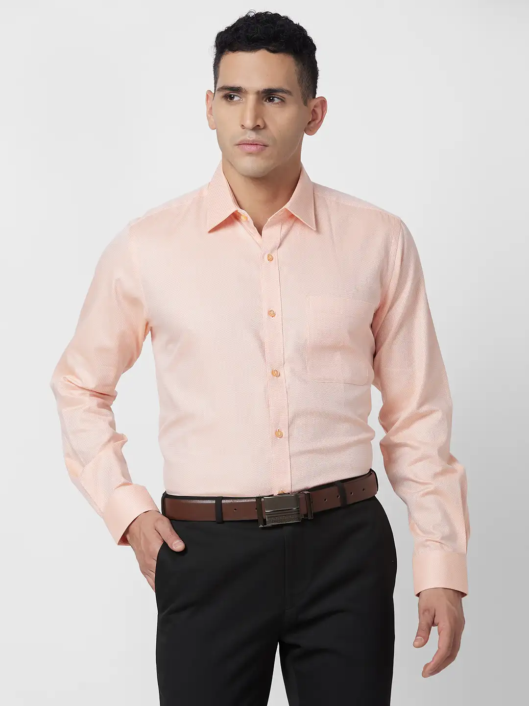 Raymond Men Orange Structure Regular Fit Cotton Shirt