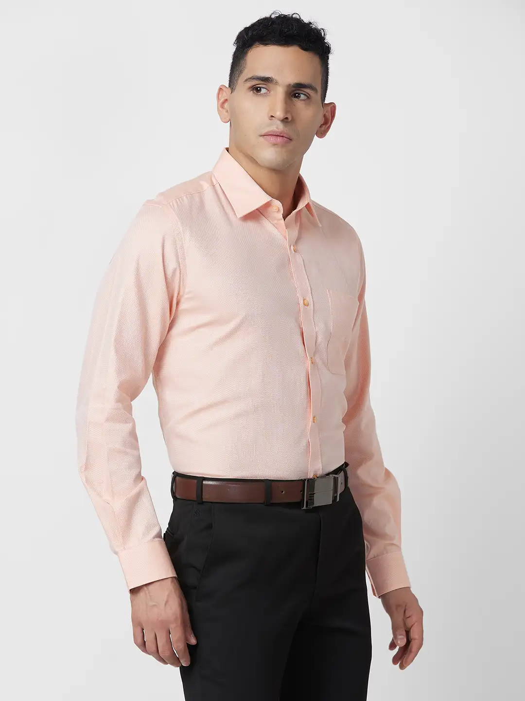 Raymond Men Orange Structure Regular Fit Cotton Shirt - Image 2