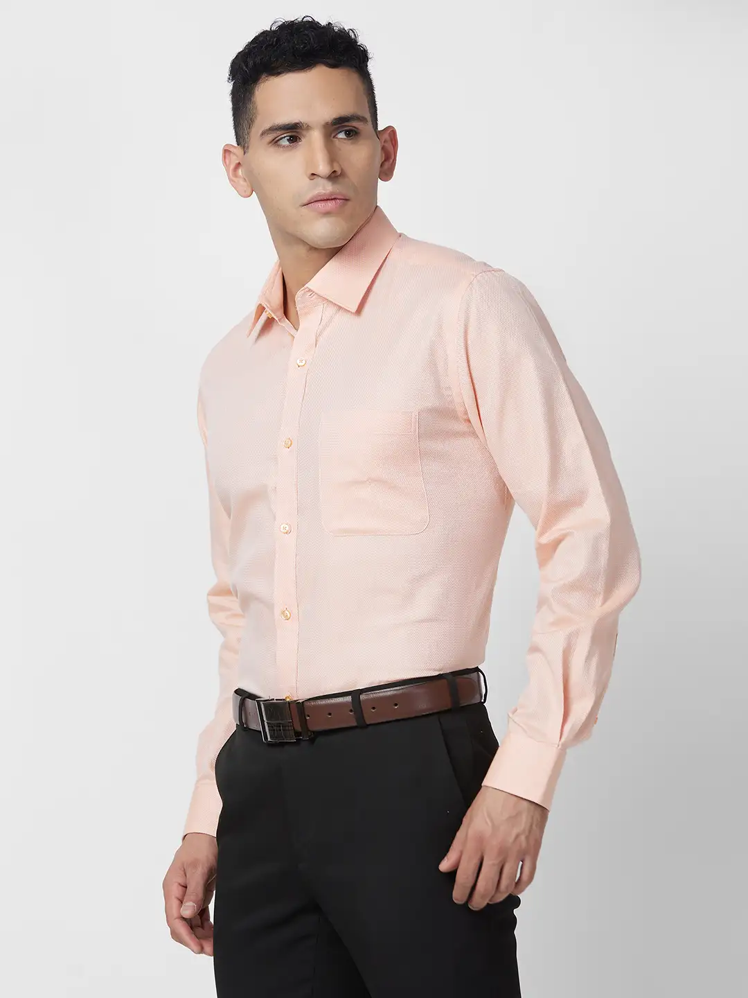 Raymond Men Orange Structure Regular Fit Cotton Shirt - Image 3