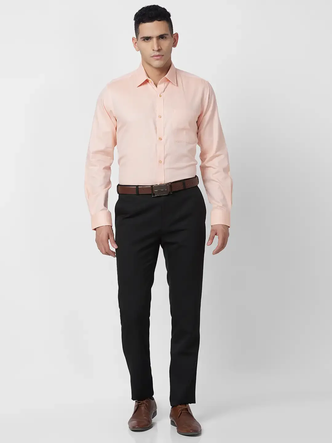 Raymond Men Orange Structure Regular Fit Cotton Shirt - Image 5