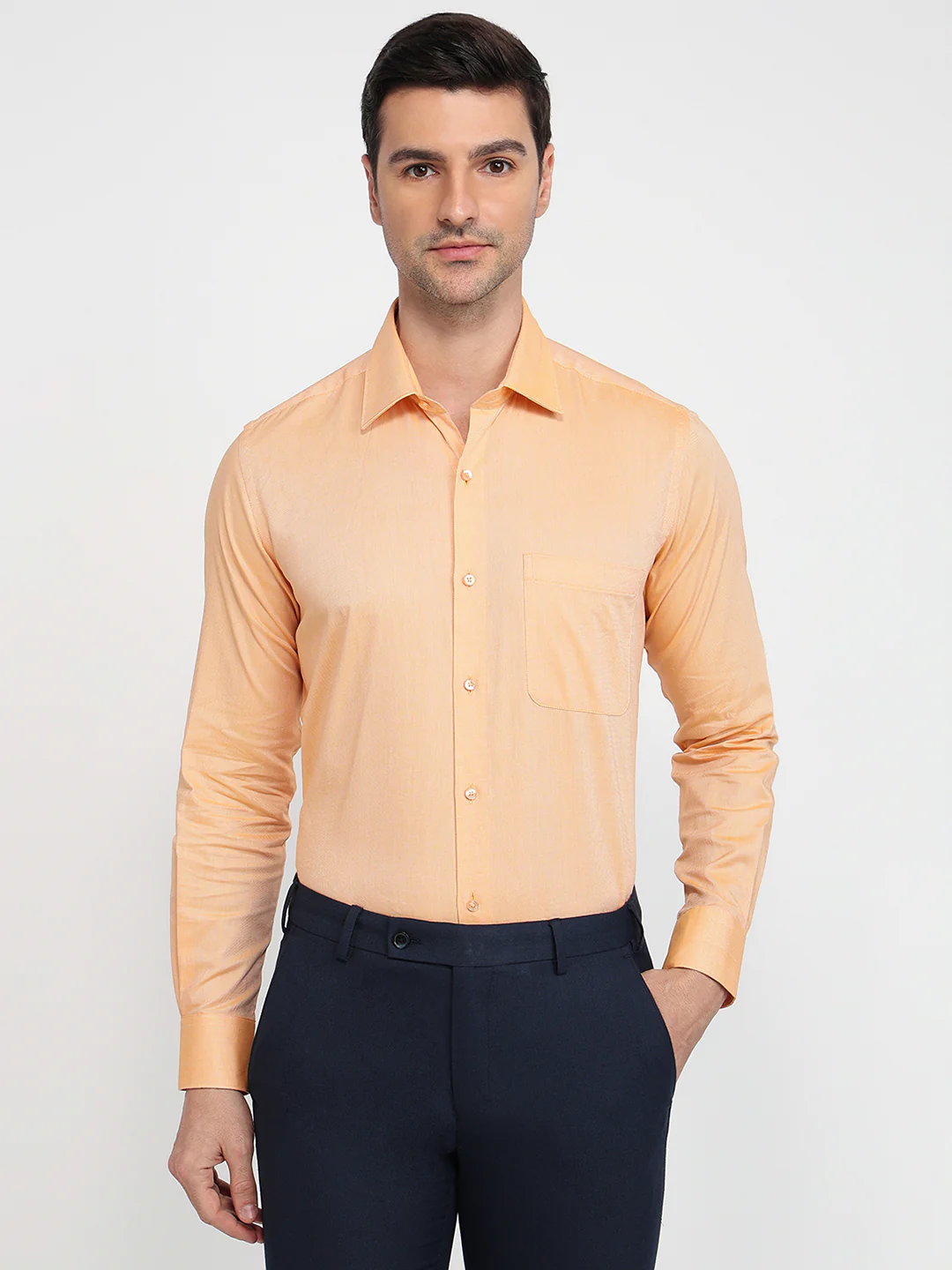 Raymond Men Orange Structure Regular Fit Cotton Shirt