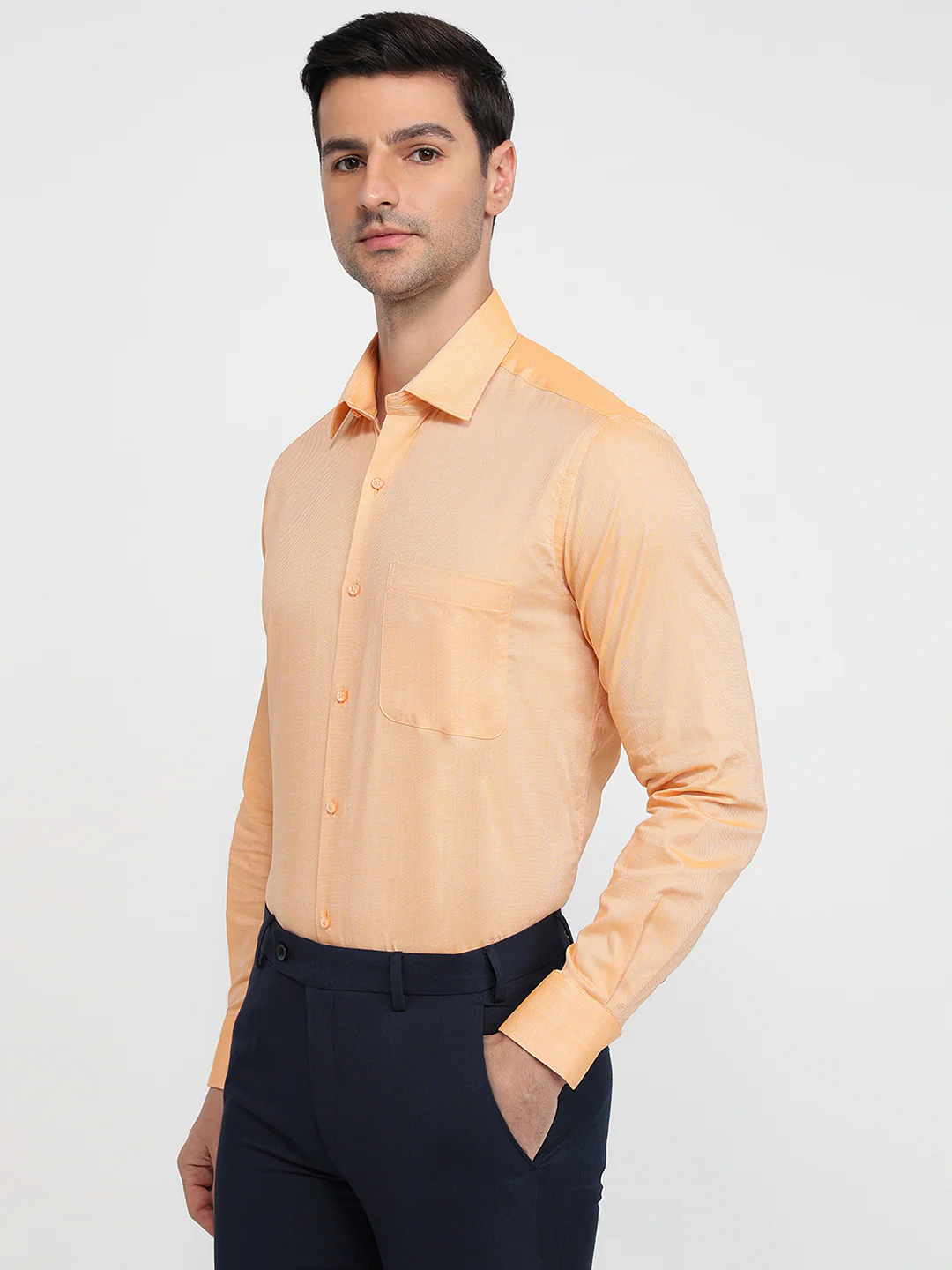 Raymond Men Orange Structure Regular Fit Cotton Shirt - Image 2