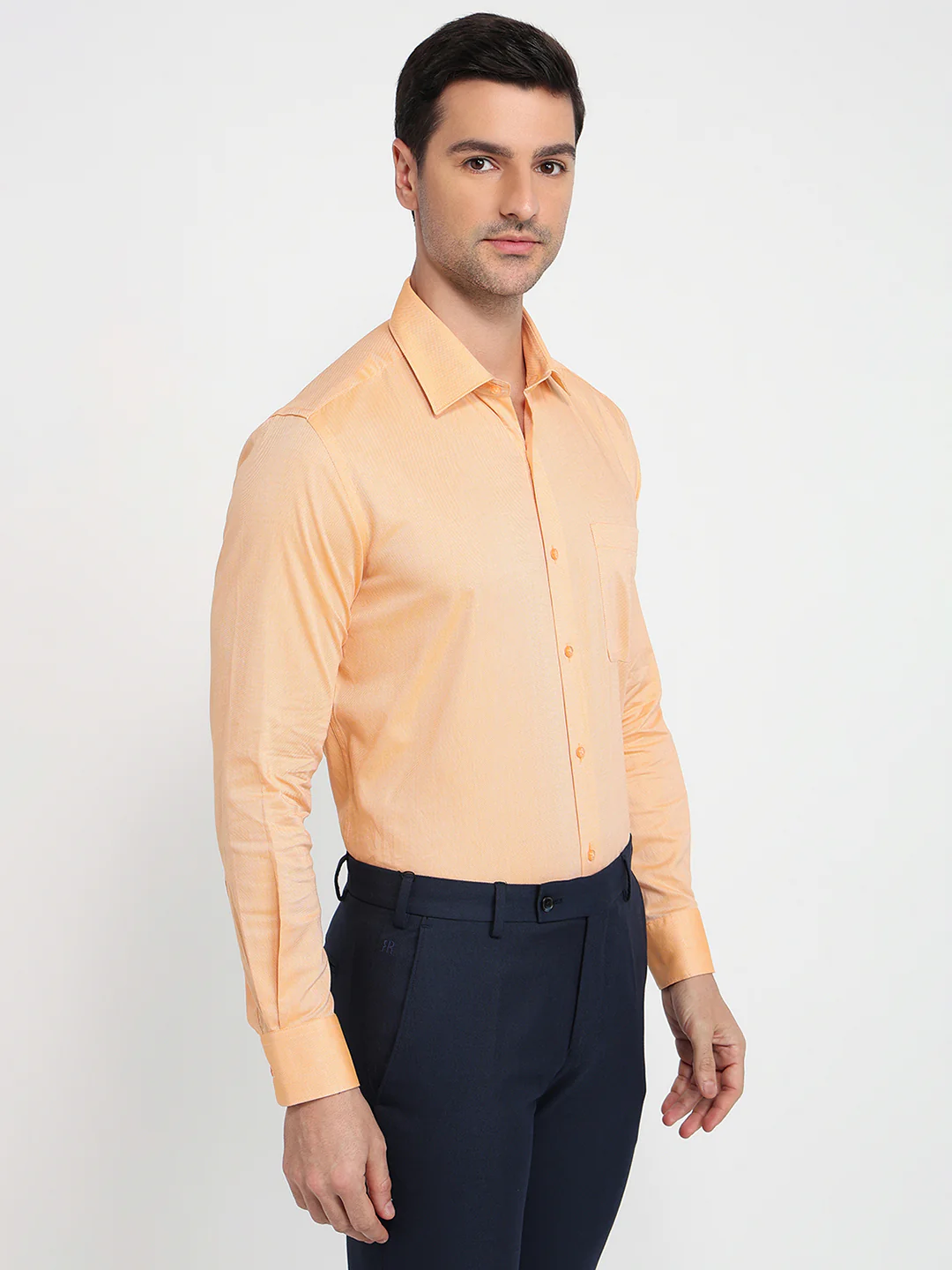 Raymond Men Orange Structure Regular Fit Cotton Shirt - Image 3