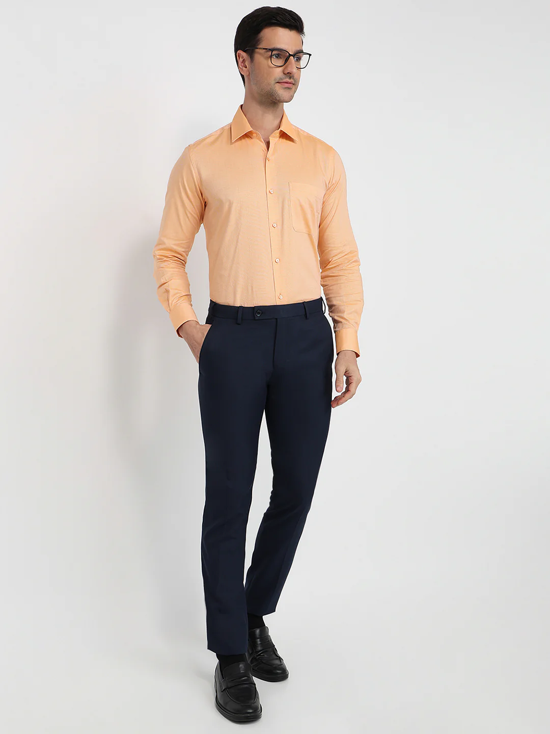 Raymond Men Orange Structure Regular Fit Cotton Shirt - Image 5