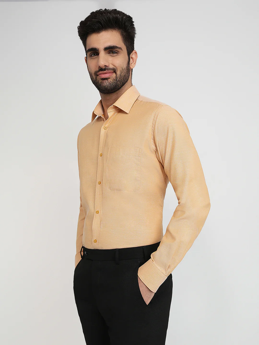 Raymond Men Orange Structure Slim Fit Cotton Formal Shirt - Image 2