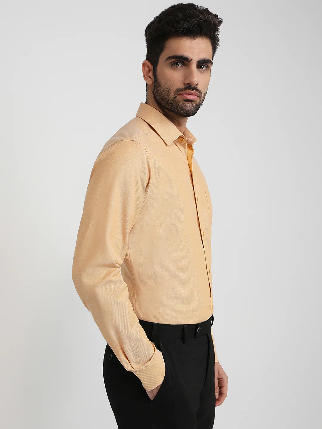 Raymond Men Orange Structure Slim Fit Cotton Formal Shirt - Image 3