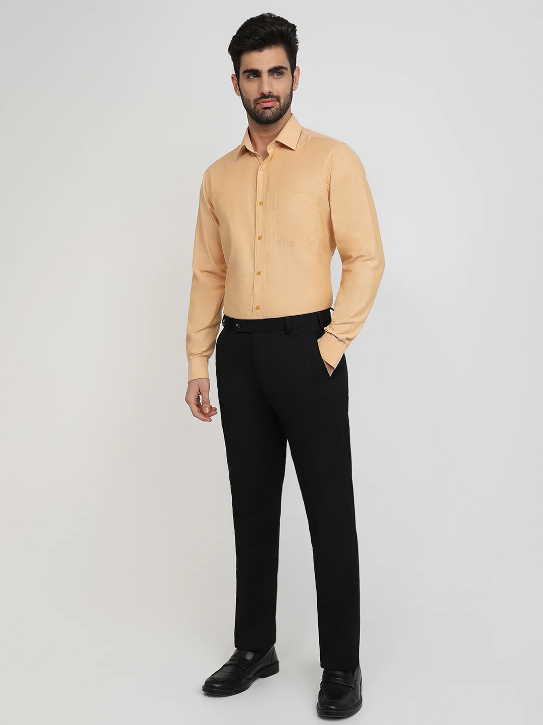 Raymond Men Orange Structure Slim Fit Cotton Formal Shirt - Image 5