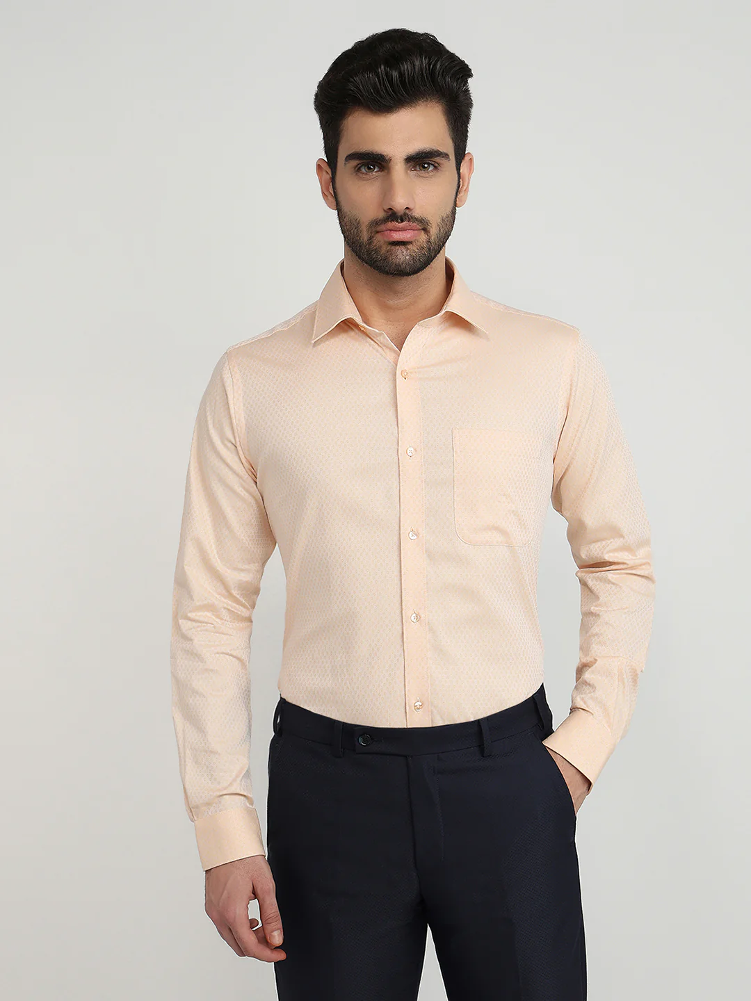 Raymond Men Orange Structure Slim Fit Cotton Formal Shirt