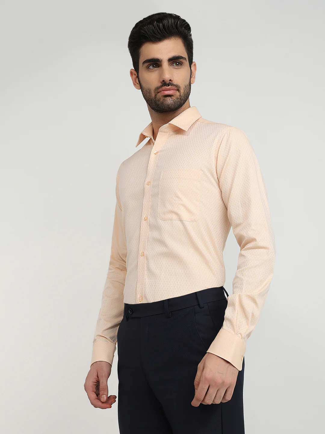 Raymond Men Orange Structure Slim Fit Cotton Formal Shirt - Image 2