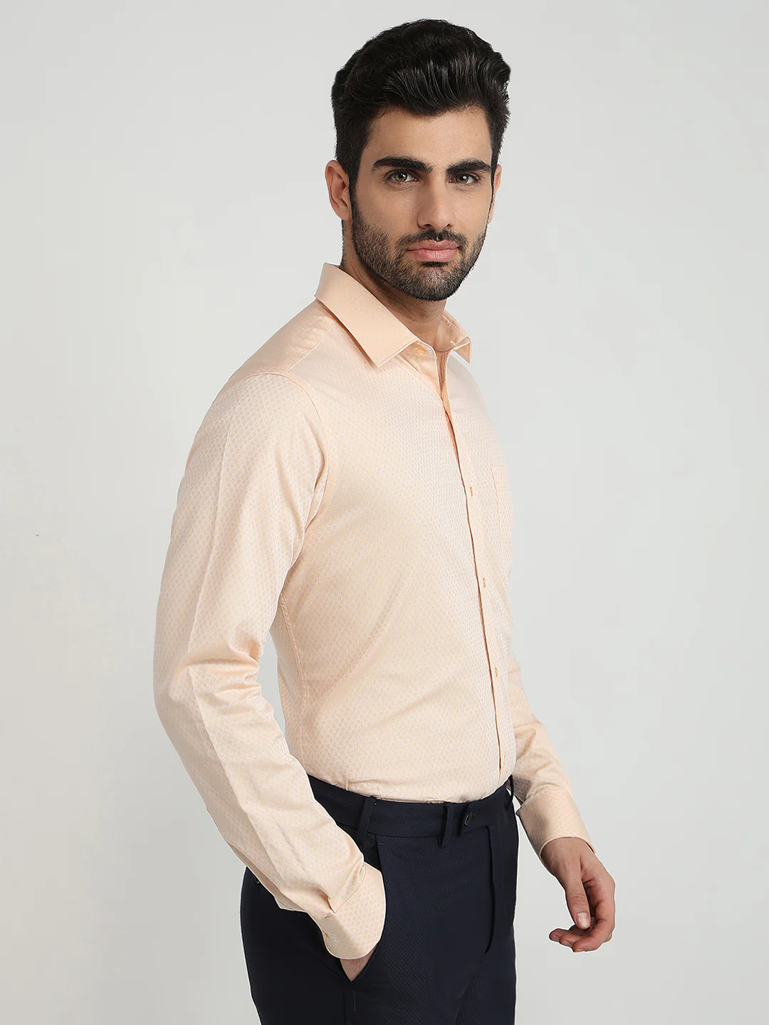 Raymond Men Orange Structure Slim Fit Cotton Formal Shirt - Image 3