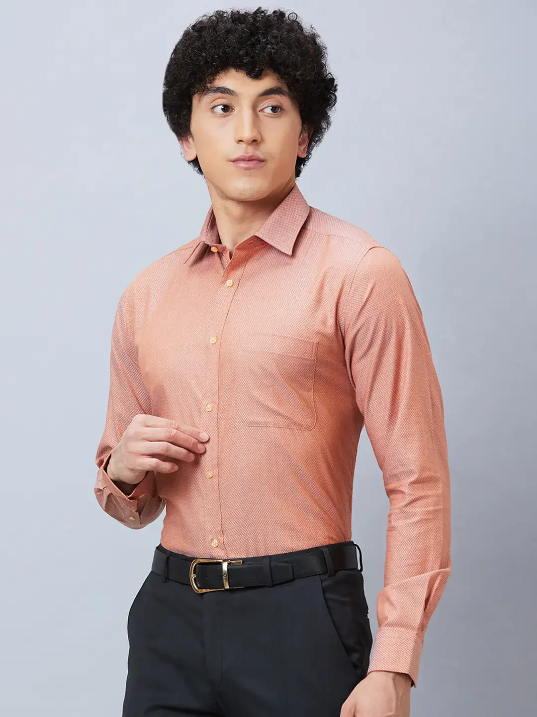 Raymond Men Orange Slim Fit Structure Formal Shirt - Image 3