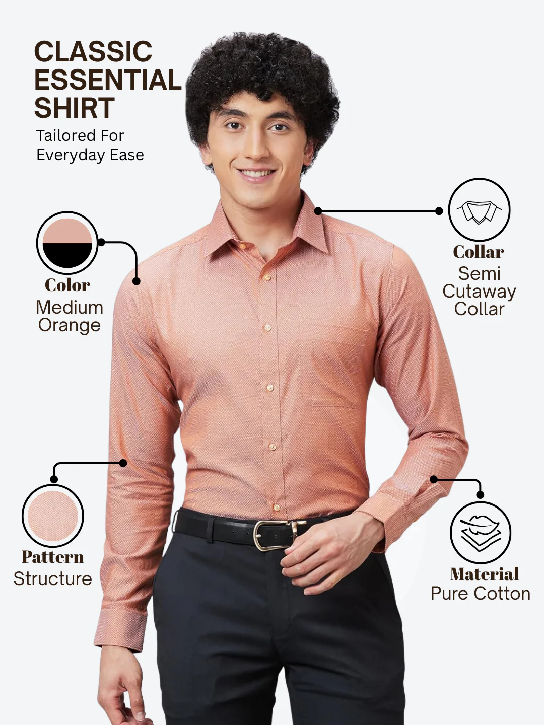 Raymond Men Orange Slim Fit Structure Formal Shirt - Image 4