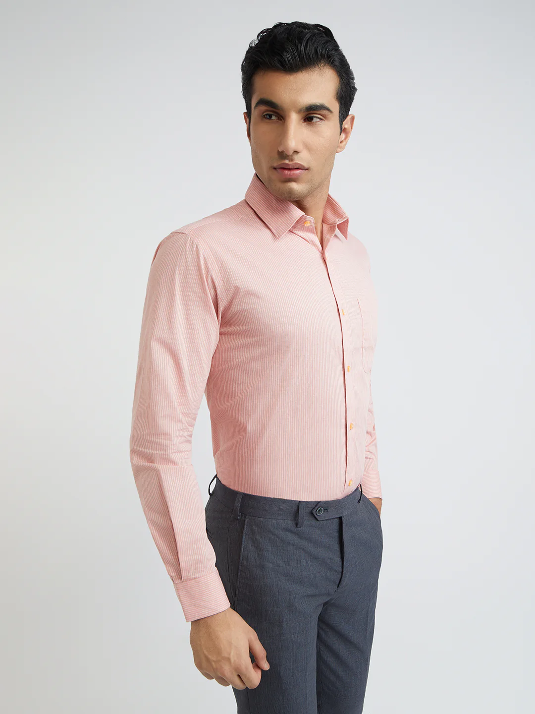 Raymond Men Orange Structure Slim Fit Cotton Shirt - Image 2