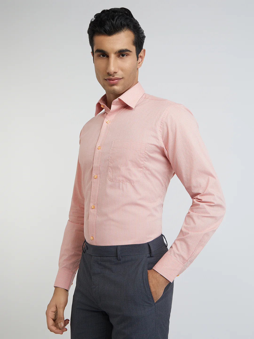 Raymond Men Orange Structure Slim Fit Cotton Shirt - Image 3