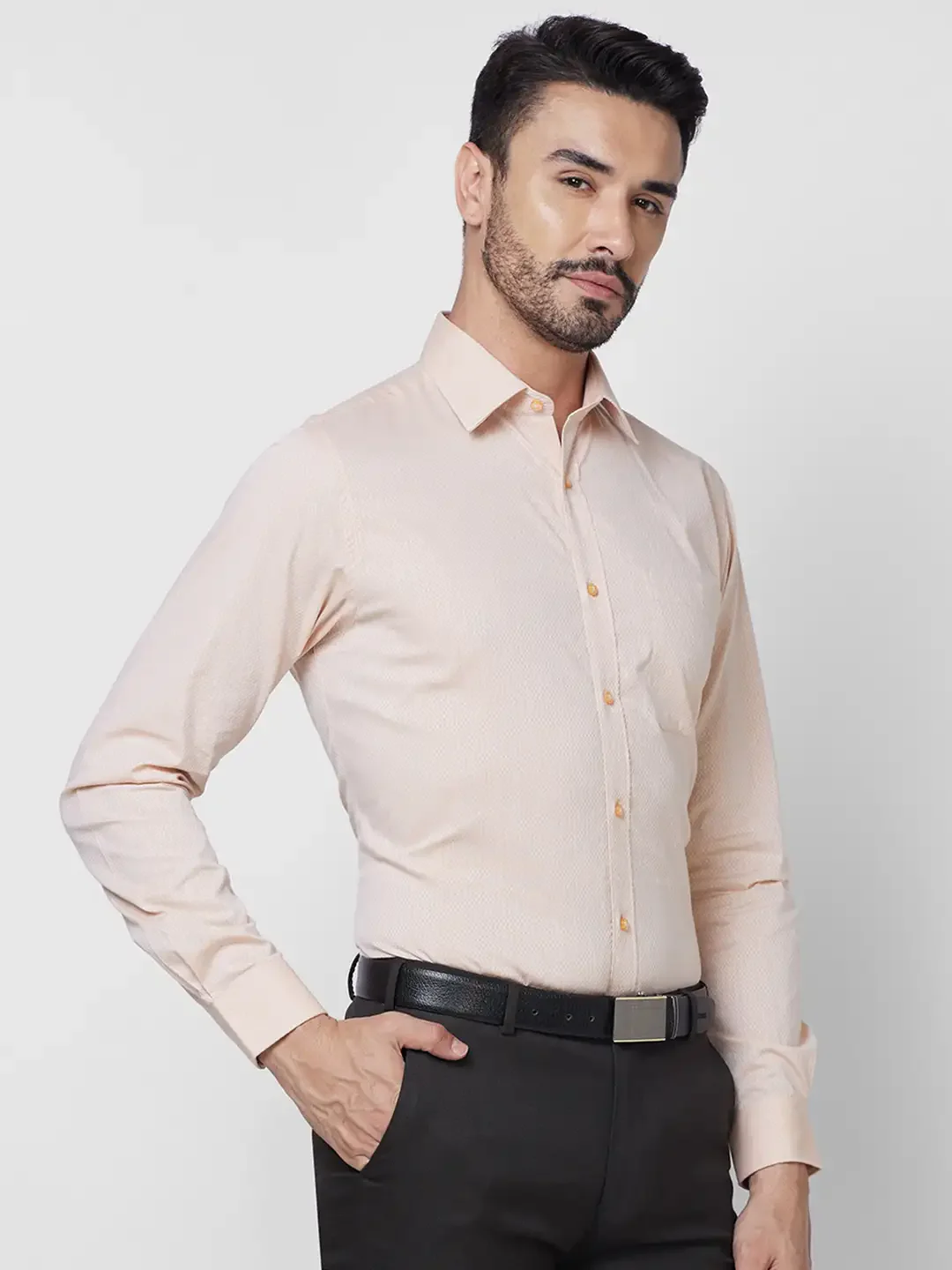 Raymond Men Orange Structure Slim Fit Cotton Shirt - Image 2