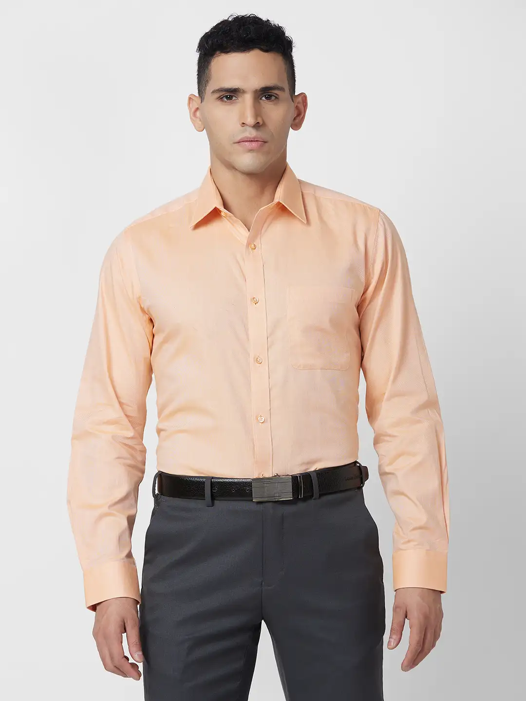 Raymond Men Orange Structure Slim Fit Cotton Shirt