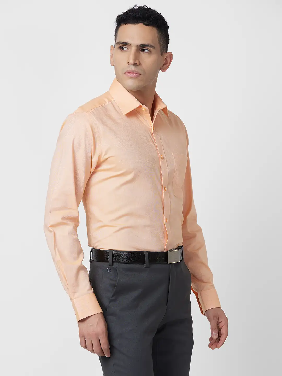 Raymond Men Orange Structure Slim Fit Cotton Shirt - Image 2