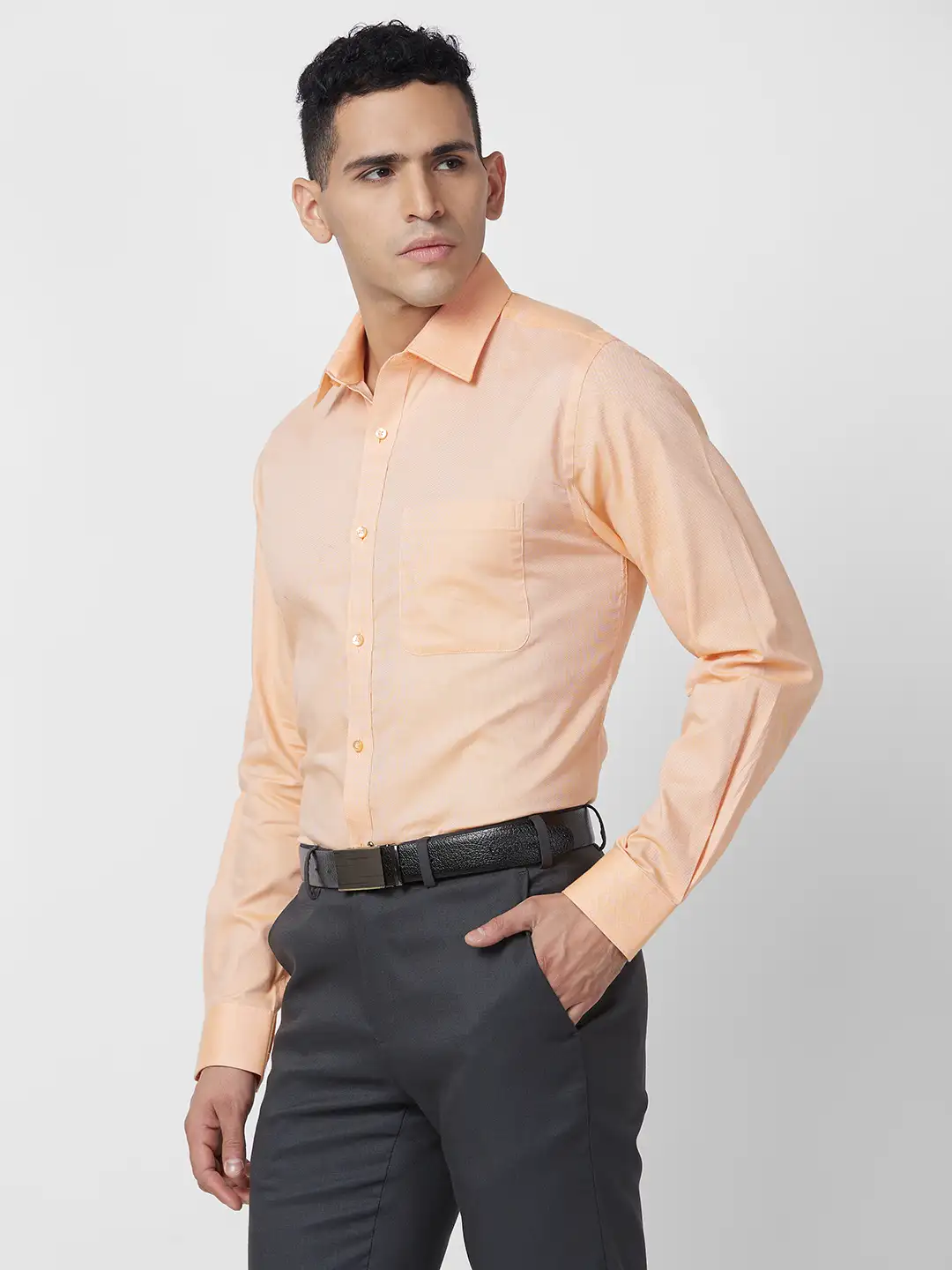 Raymond Men Orange Structure Slim Fit Cotton Shirt - Image 3