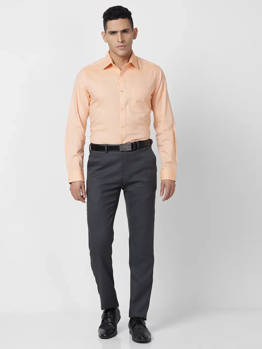 Raymond Men Orange Structure Slim Fit Cotton Shirt - Image 6