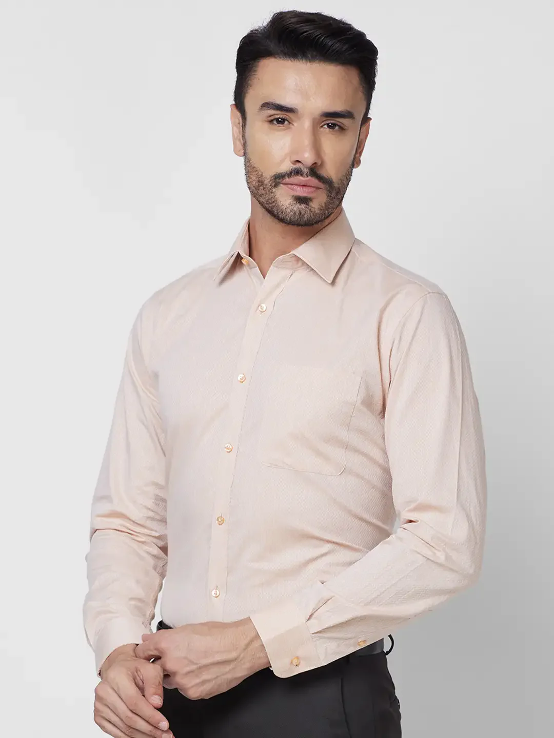 Raymond Men Orange Structure Slim Fit Cotton Shirt - Image 3