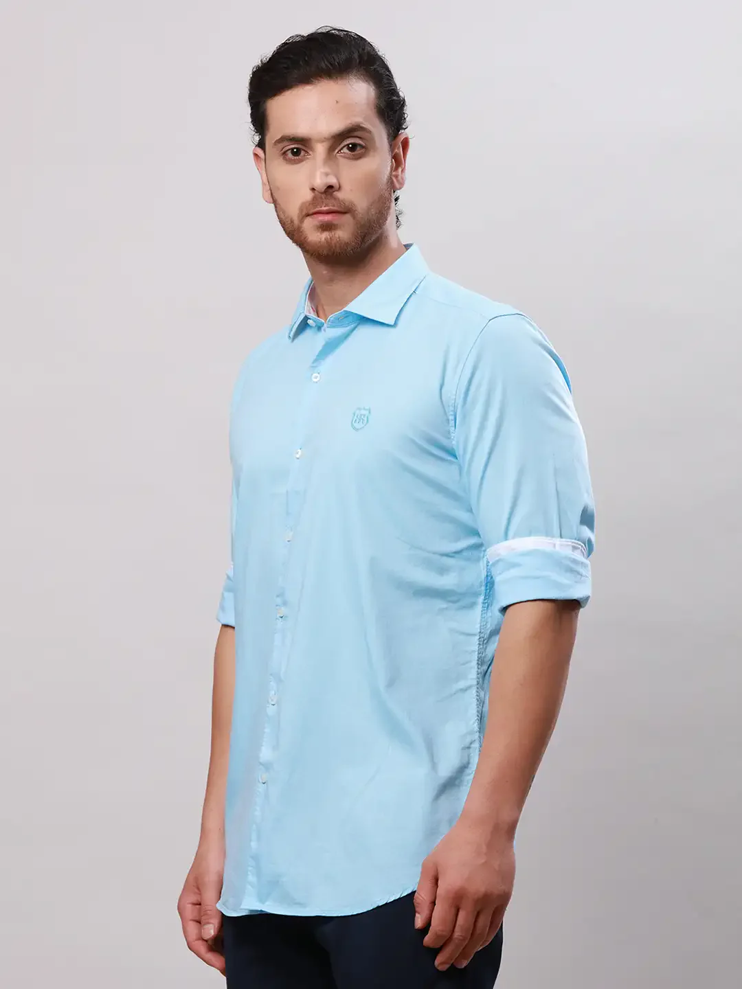 Raymond Men Petrol Contemporary Fit Solid Cotton Regular Collar Shirts - Image 3