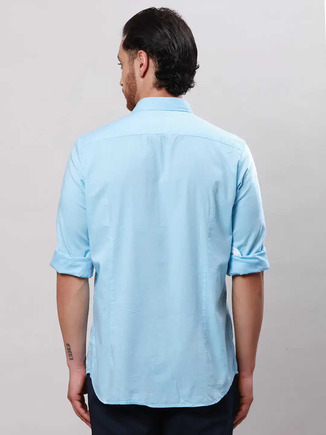 Raymond Men Petrol Contemporary Fit Solid Cotton Regular Collar Shirts - Image 4