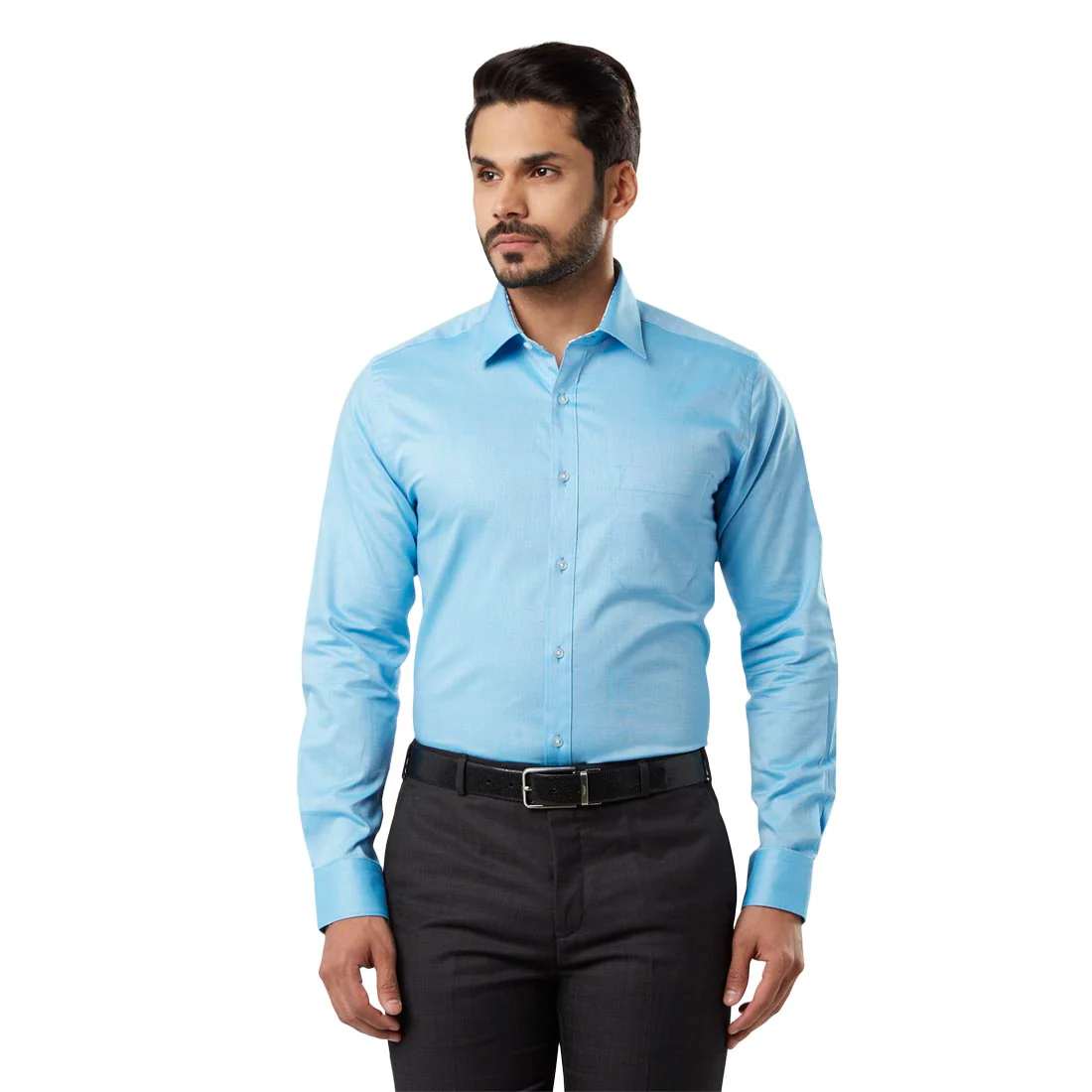 Raymond Men Blue Striped Slim Fit Cotton Formal Shirt
