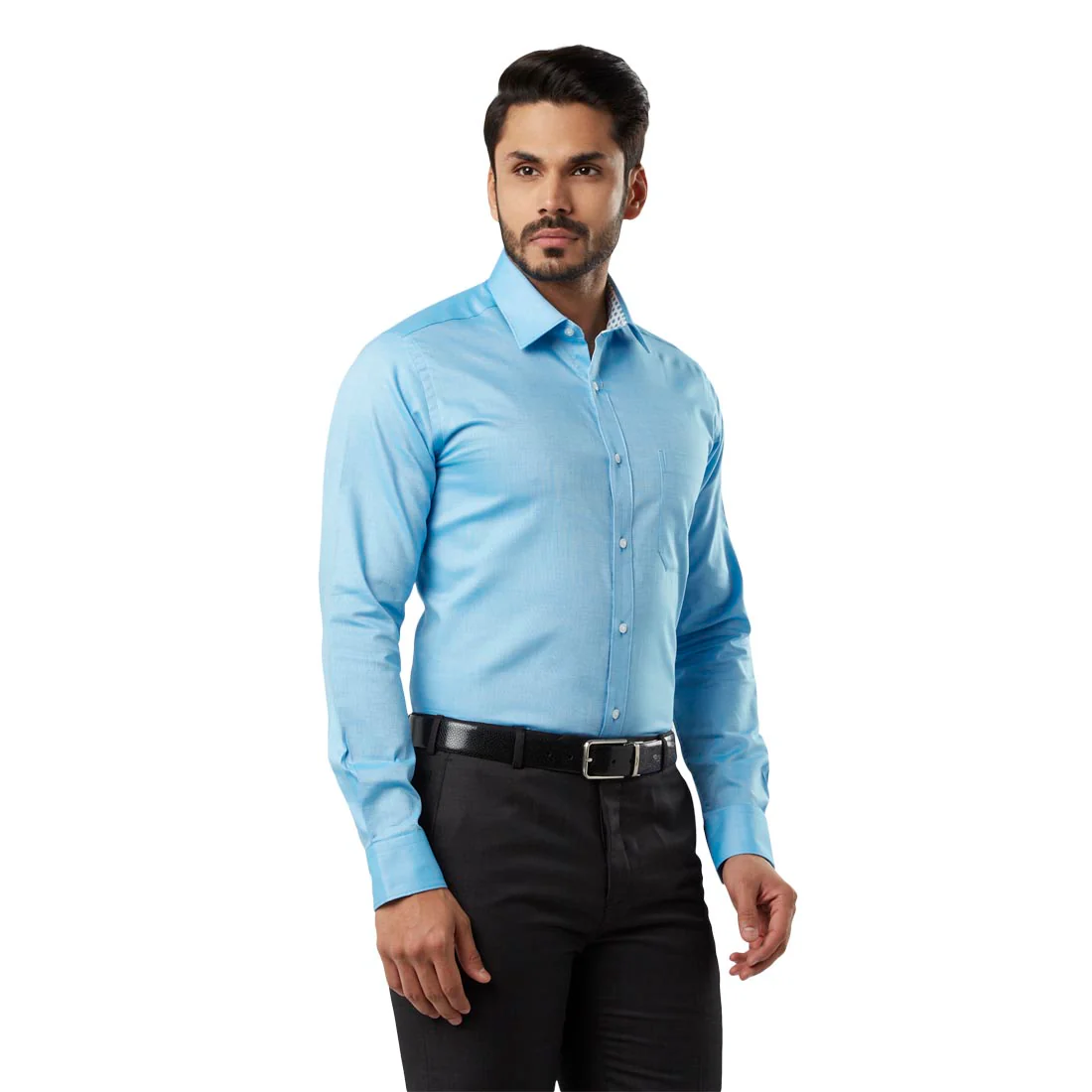 Raymond Men Blue Striped Slim Fit Cotton Formal Shirt - Image 2