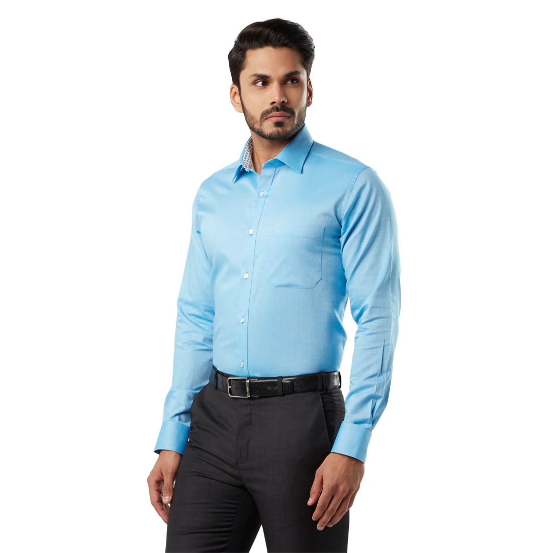 Raymond Men Blue Striped Slim Fit Cotton Formal Shirt - Image 3