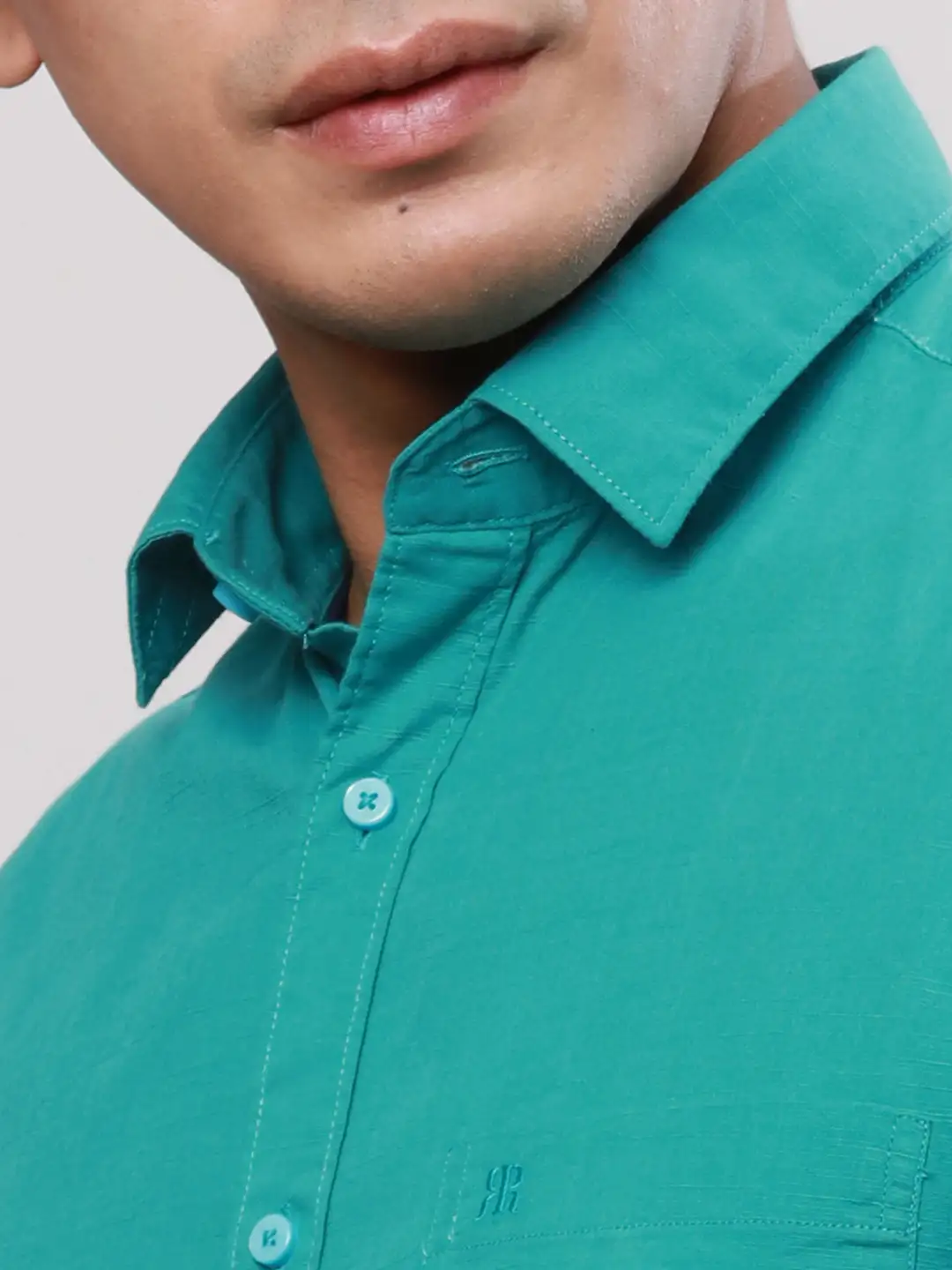 Raymond Men Green Solid Slim Fit Cotton Casual Shirt - Image 6