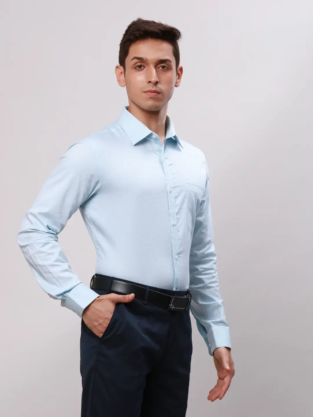 Raymond Men Blue Structured Slim Fit Cotton Formal Shirt - Image 2