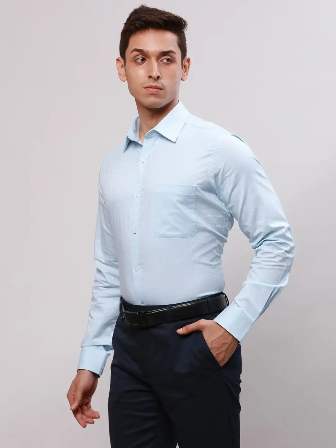 Raymond Men Blue Structured Slim Fit Cotton Formal Shirt - Image 3