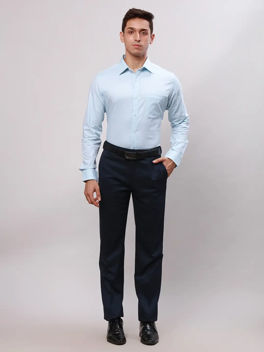 Raymond Men Blue Structured Slim Fit Cotton Formal Shirt - Image 6