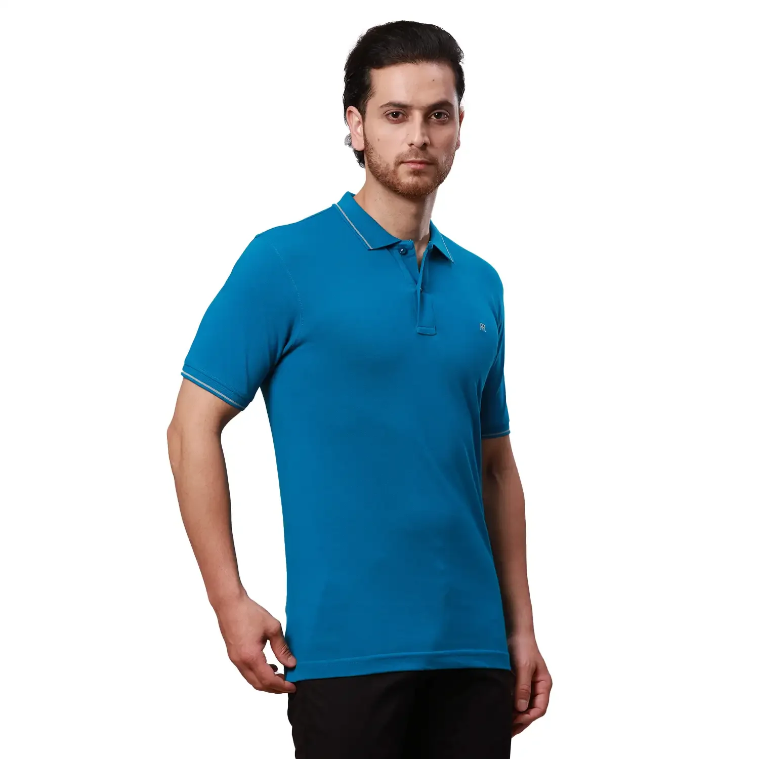 Raymond Men Petrol Solid Contemporary Fit Cotton T-Shirt - Image 2