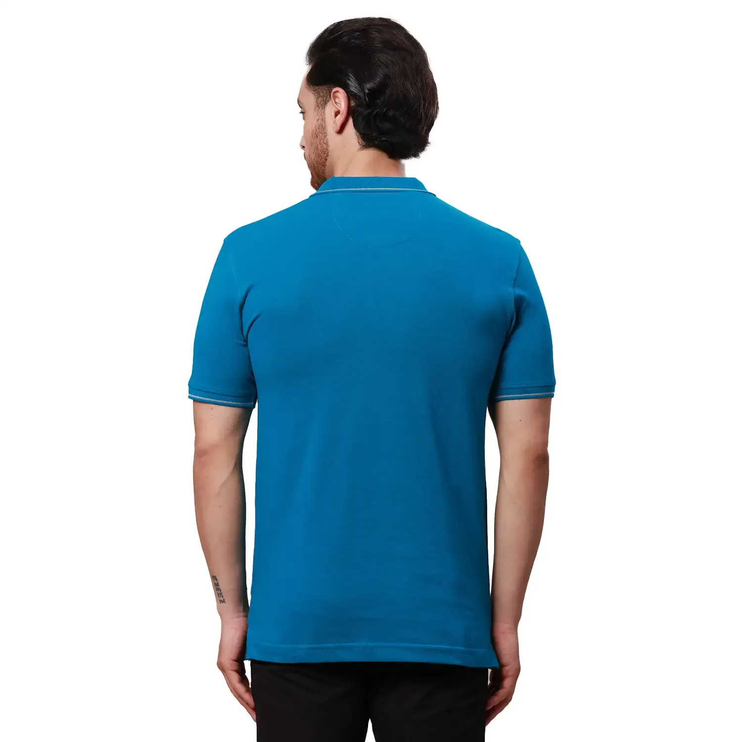 Raymond Men Petrol Solid Contemporary Fit Cotton T-Shirt - Image 5
