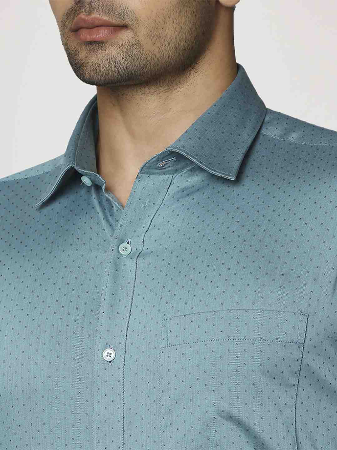Raymond Men Petrol Structure Slim Fit Cotton Full Sleeve Shirts