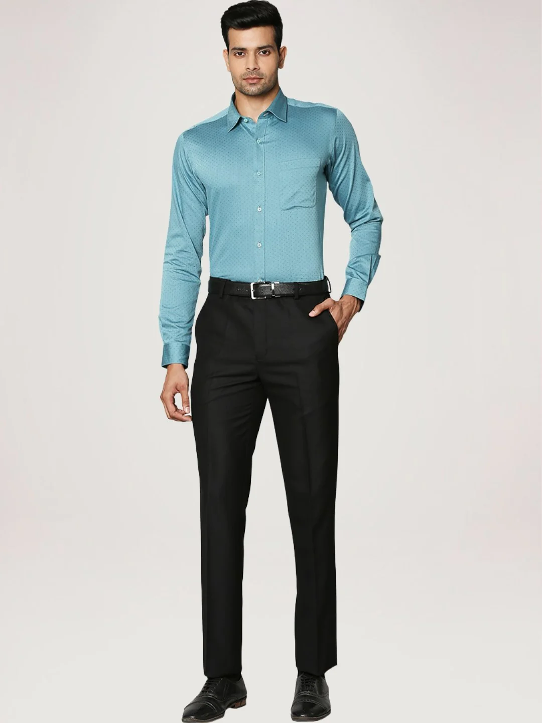 Raymond Men Petrol Structure Slim Fit Cotton Full Sleeve Shirts - Image 2