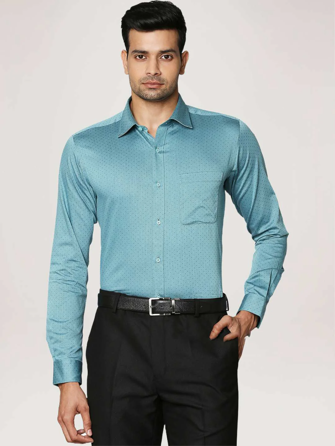 Raymond Men Petrol Structure Slim Fit Cotton Full Sleeve Shirts - Image 6