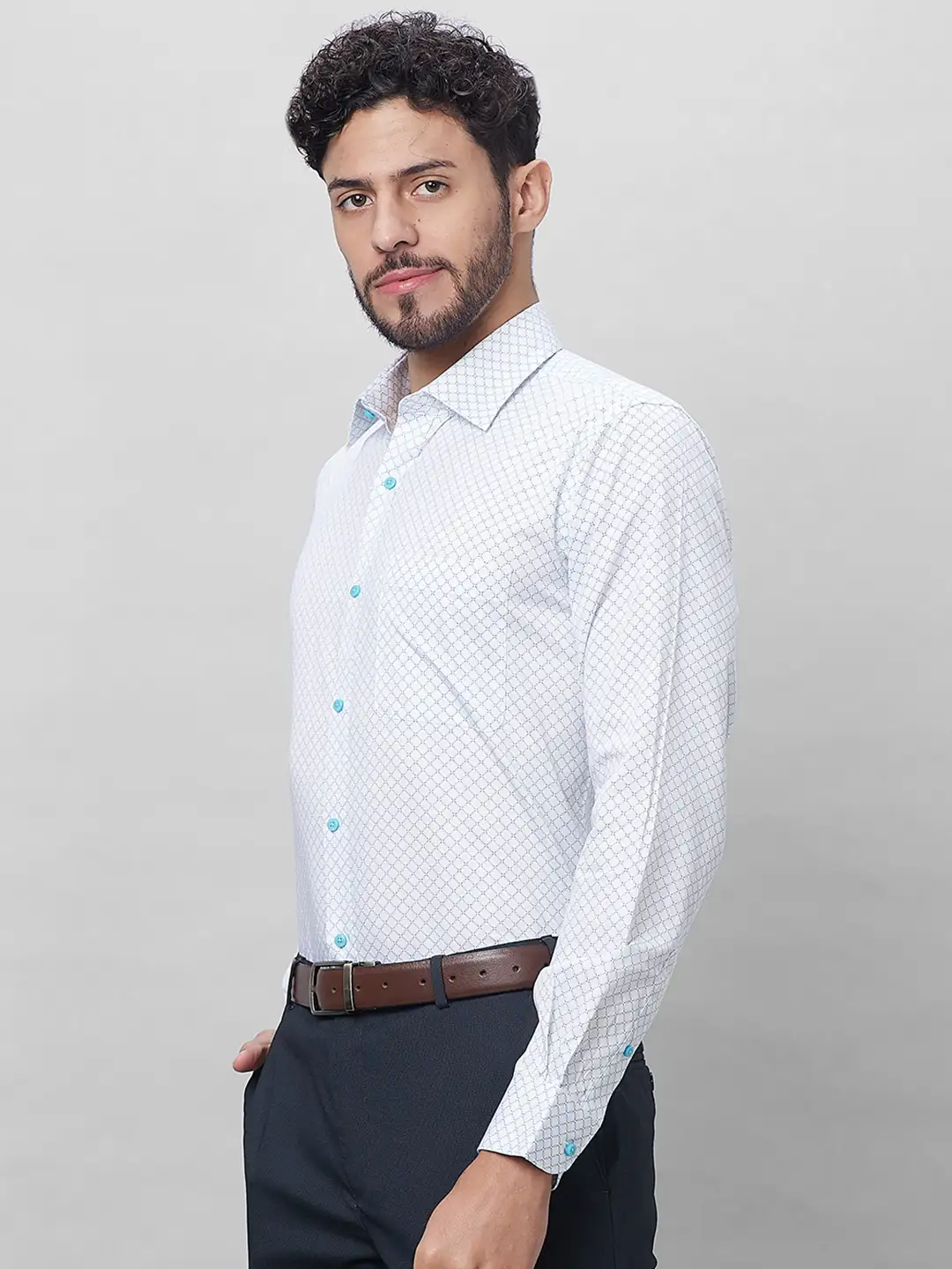 Raymond Men Blue Structured Slim Fit Cotton Formal Shirt - Image 3