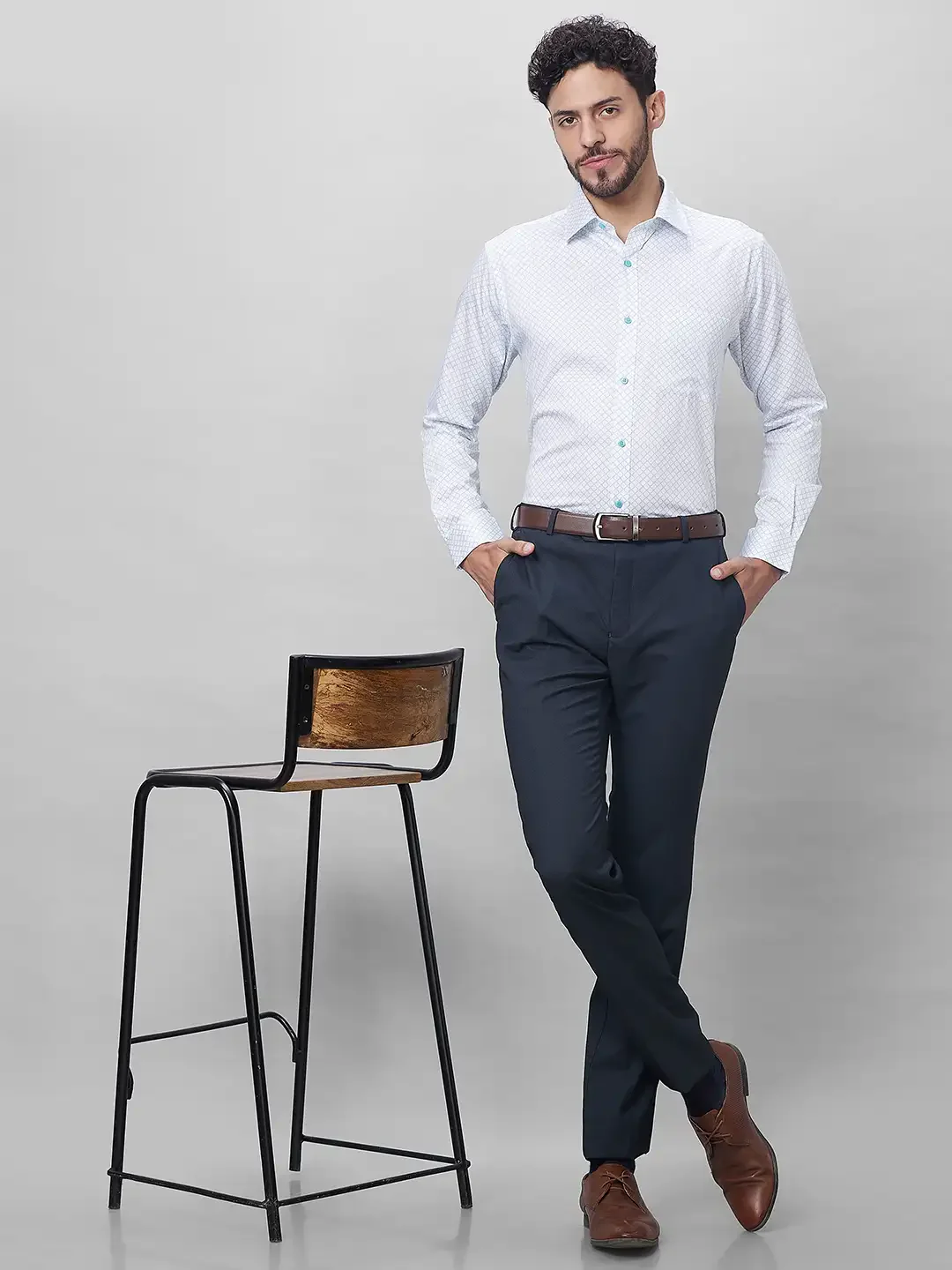 Raymond Men Blue Structured Slim Fit Cotton Formal Shirt - Image 5