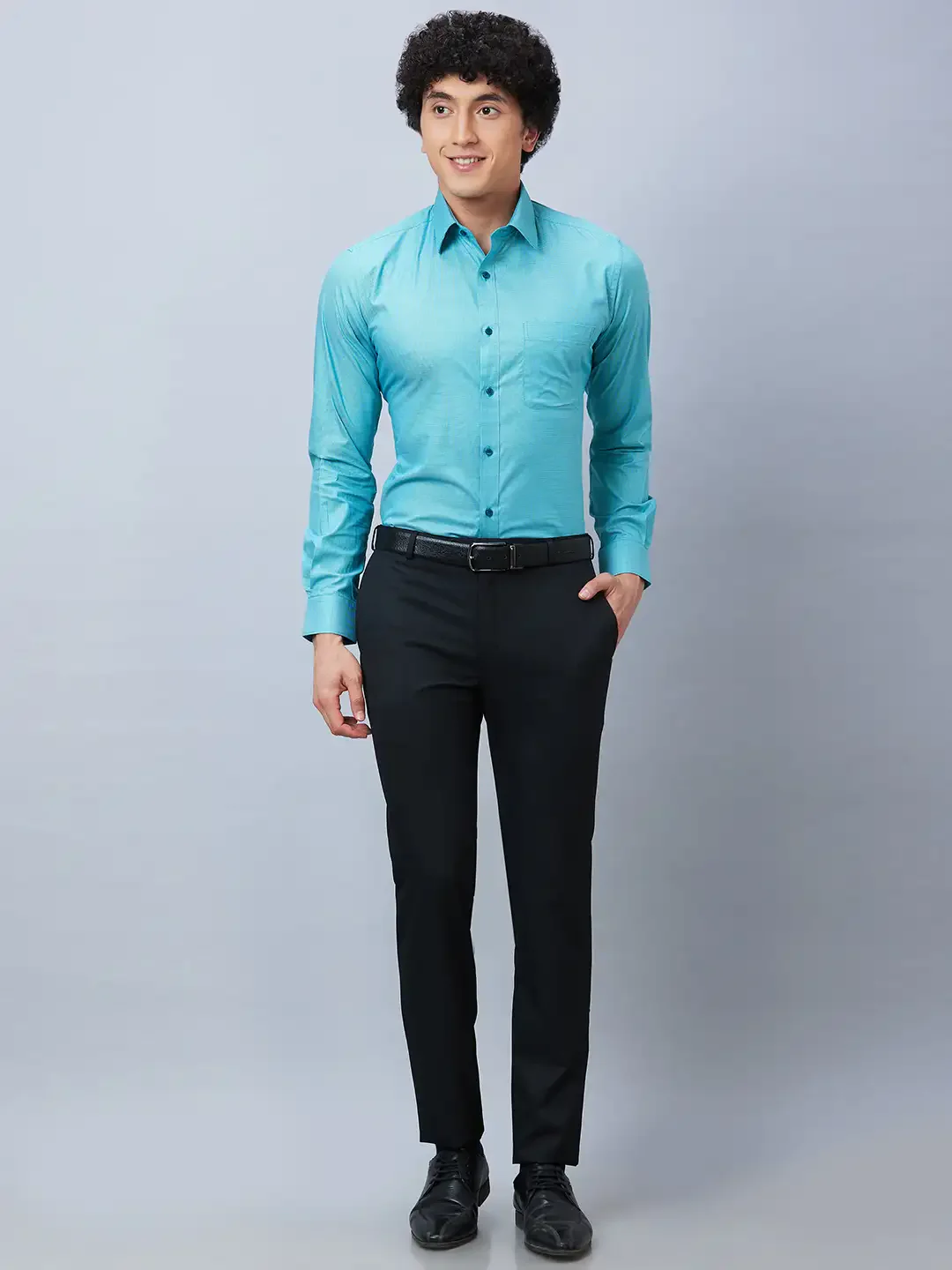 Raymond Men Petrol Structure Slim Fit Cotton Shirts - Image 5