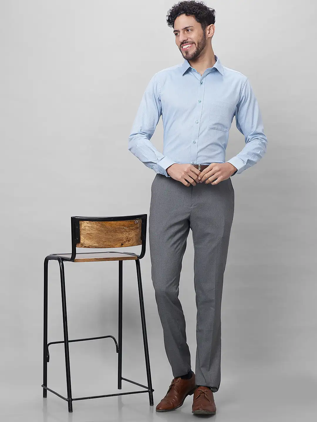Raymond Men Petrol Slim Fit Structure Formal Shirt - Image 5