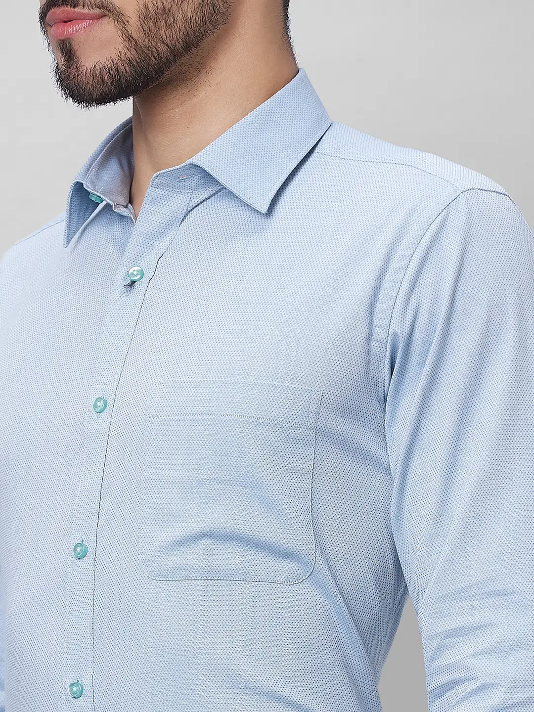 Raymond Men Petrol Slim Fit Structure Formal Shirt - Image 6